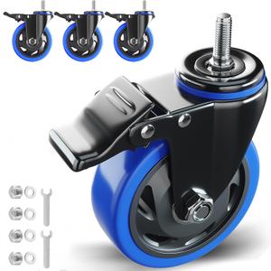 Stem Caster Wheels 5 inch Heavy Duty Threaded Stem Mount Casters Set of 3 with American Size UNC 1/2"-13 x 1 Swivel Industrial Castors with Safety Dual Locking Wheel for Furniture and Cart