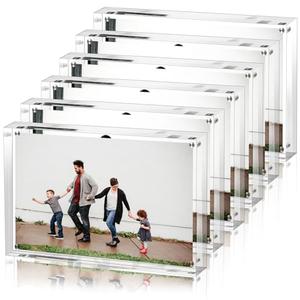 NEUERMOND 5 PACK Clear Acrylic Picture Frames 5x7 inch Vertical or Horizontal Stand-Up Desktop Table Top Acrylic Photo Blocks Frame Set with Heavy Magnetic Double-Sided Clarity - Ideal for Wedding,