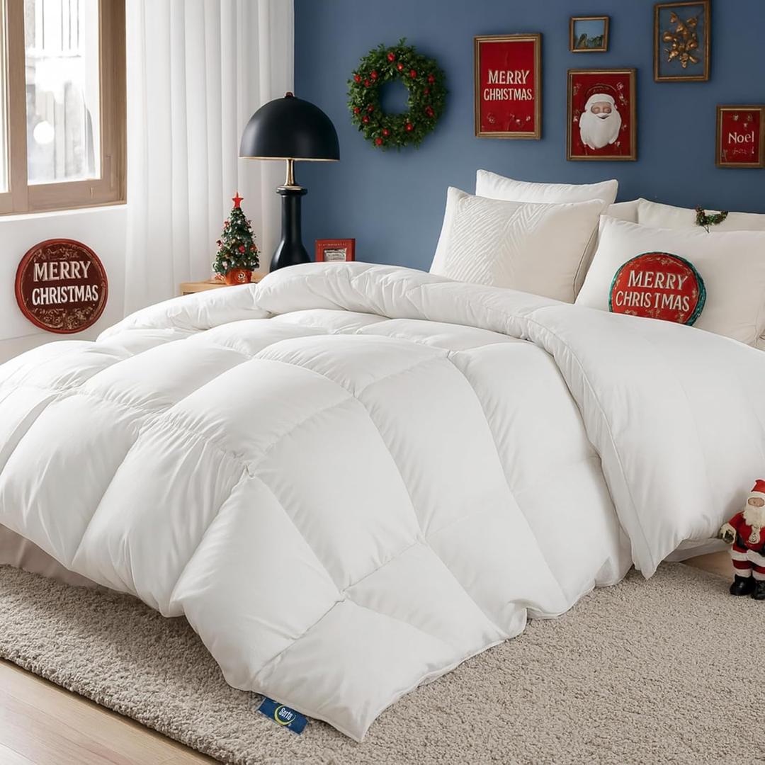Serta European Down Comforter King Size All Season, 100% Cotton, 600 Fill Power Extra Fluffy, Made in USA, White Down Duvet Insert, Lightweight Medium Warmth, Hotel Style, 106"x 90" White