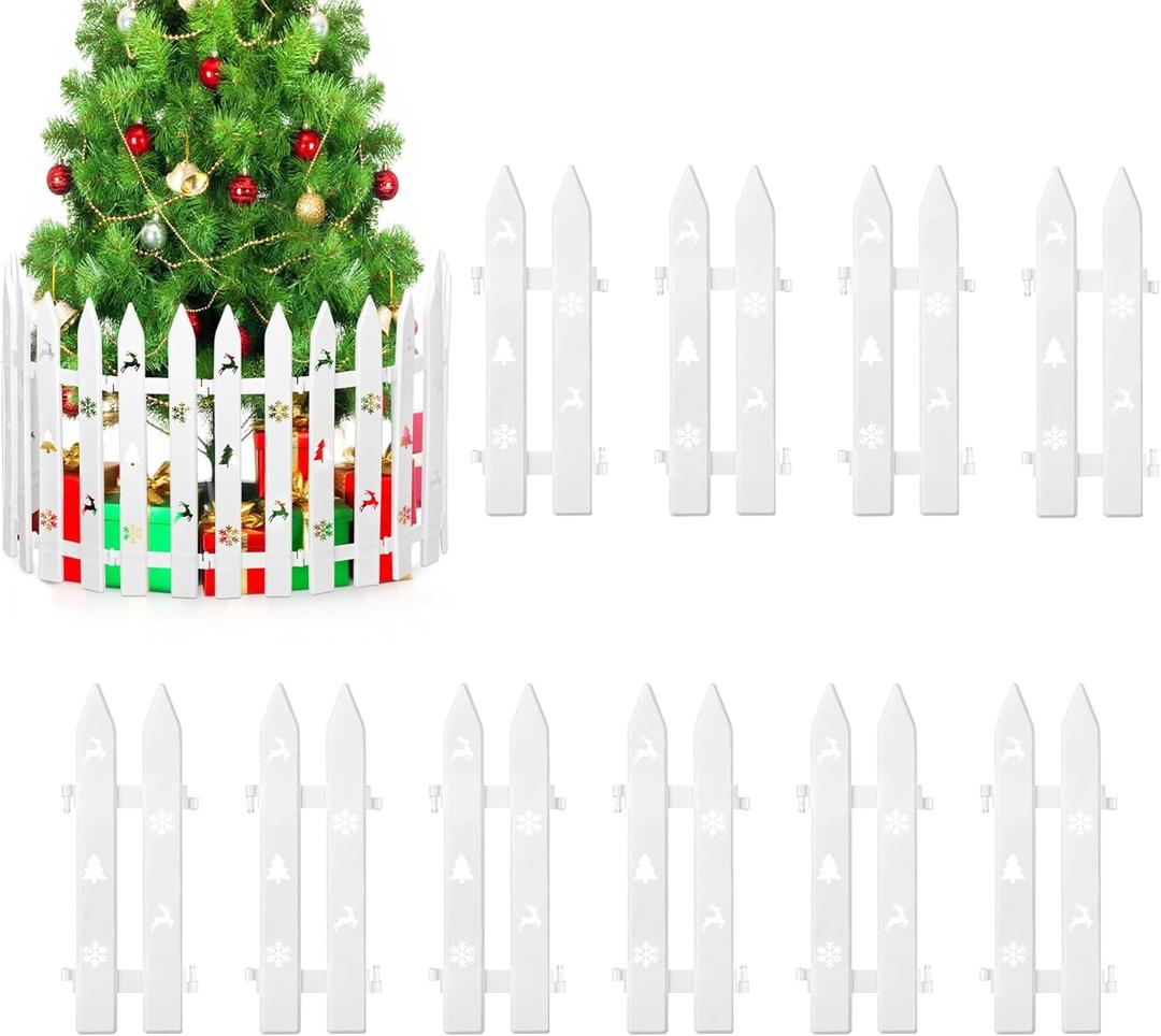 Elcoho 10 Pieces 16" Tall Christmas Tree Fences Thick White Plastic Picket Fence Border for Dogs Christmas Tree Barrier Fence Decoration for Home Garden Wedding Party