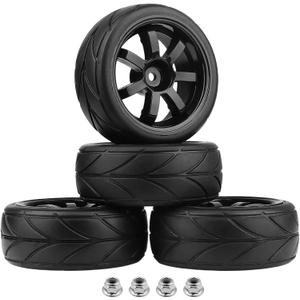 PreGlued 12mm Hex Hubs Wheel Rims&2.56" Rubber Tires for 1/10 On-Road Touring Car Drift for Traxxas 4tec 2.0 3.0 Tamiya TT02 TT01 HPI RS4 HSP Flying Fish Wltoys 144001 Kyosho Fazer (Edition A)