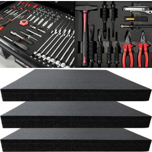 Tool Box Foam, 3Pack 22x18x2 inch, Foam Inserts for Cases, Polyethylene Storage Sheets for Toolbox Hard Case, Tool Shadow Insert, Kaizen Organizer Sheet