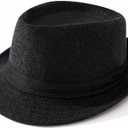 Jnxuoq Short Brim Fedora Hat for Women & Men Classic Bowler and Gangster Style Wide Brim Felt Hats Vintage Black Top Hat (Black)