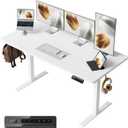 FEZIBO One-Piece Standing Desk Adjustable Height Stand up Home Office Desk, 55x24 Inch Electric Standing Computer Desk, with 4 Memory Presets, Headphone Hook, White