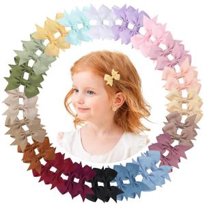 doboi 40PCS 2'' Baby Hair Bows Clips Fully Lined Grosgrain Boutique Solid Ribbon Mini Bows for Girls Teens Infants Kids Toddlers Newborn