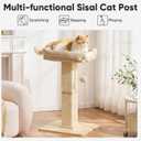 FUKUMARU Cat Scratching Post, Modern Style Tall Scratch Posts with Perch for Indoor Cats Adults, Large Cat Scratcher Tower with Bed, Small Tree with Raised Stand, Natural Sisal & Solid Wood