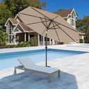 9FT Patio Umbrella with Solar Lights,Outdoor Market Umbrella with Tilt and Crank, LED Lighted Table Umbrella for Garden,Deck,Backyard,Pool,Beach (Beige)
