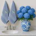 Frienda 2 Pcs Chinoiserie Vase Hydrangea Hand Towels Slate Blue Bathroom Decor 29.5x13.8 Inches Embroidered 100% Cotton Soft Absorbent Spring Summer Decorative Hand Towels for Bathroom Kitchen