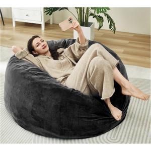5 Feet Bean Bag Chair with Memory Foam Filler for Adults and Kids, Ultra Soft Dark Gray Velvet Cover, Living Room Use, Comfortable Wrap (Black, X-Large)