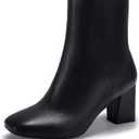IDIFU Women's Aliza Fashion Square Toe Short Boots Side Zipper Low Block Heel Ankle Booties (8.5, Black Pu)