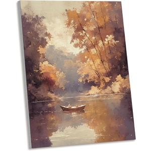 AEHIE Vintage Fall Lake Wall Art Decor, Rustic Fall Farmhouse Framed Canvas Wall Art, Autumn Forest Trees Landscape Decorations for Home Bedroom Living Room11x14