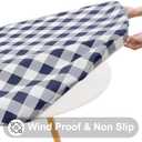Smiry Round Picnic Tablecloth, Elastic Waterproof Fitted Vinyl Tablecloths for 31"-35" Tables, Flannel Backed Buffalo Plaid Table Cover for Dining, Camping, Outdoor, White and Navy