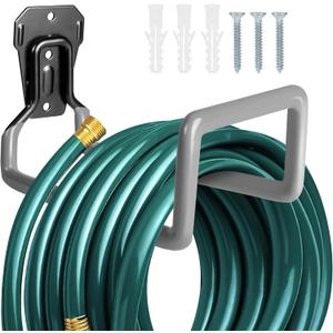 PeoMev Garden Hose Holder - Metal Garden Hose Reel Wall Mounted Water Hose Holders for Outside, Heavy Duty Hose Hanger for Water Hose Storage