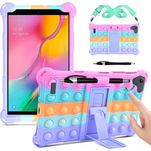 DETUOSI Silicone Case Compatible with Samsung Galaxy Tab A 8.0 2019 Without S Pen Model (SM-T290/T295/T297), Lightweight Protective Cover with Strap for Galaxy Tab A Case 8.0" 2019, Dazzling Pink