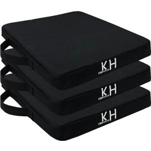 Indoor & Outdoor Chair Cushions, Stadium Seat Cushions for Bleachers, Boat Canoe Kayak Seat, Best for Camping, Bleachers, Sports Events (3pcs Black Cushions)