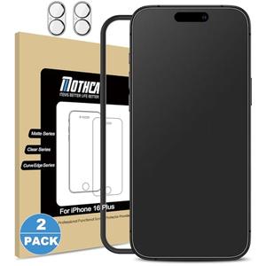 Mothca 2 Pack Matte Glass Screen Protector for iPhone 16 Plus [6.7 inch] + 2 Pack Camera Lens Protector, Anti-Glare & Anti-Fingerprint Case Friendly Tempered Glass Film, Bubble Free, Smooth as Silk