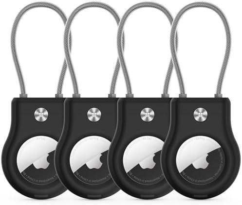 Air Tag Holder - (3 Pack) Air tag Lock Keychain with Wire Cable Compatible with Apple AirTag,Ultra Durable Anti-Lost Protective Case with Keyring for Luggage, Key, Backpack, Pet, Bag, Black