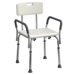 Medline Shower Chair Seat with Padded Armrests and Back, Heavy Duty Shower Stool for Bathtub, Slip Resistant Shower Seat with Adjustable Height, Shower Bench for Inside Shower with 350 lb Capacity (Pack of 1, White)
