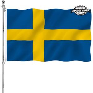 3x5 Swedish Flag Double Sided Sweden flags Outdoor National Flags Heavy Duty 3 Ply Polyester Material with 2 Metal Grommets 4 Rows of Stitching