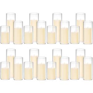 Set of 24 White Pillar Candles with Clear Glass Hurricane Holders- Elegant Cylinder Candle Vases for Weddings, Parties, Centerpieces, Home & Office Decor (Lvory White, 24 Set)