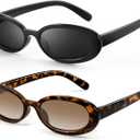 DANAMY Sunglasses Womens Retro Oval Sunglasses for Women Men Fashion Small Oval Sun Glasses 90s Vintage Driving Shades (A-black+leopard Frame-gradient Brown)