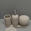 Beige Resin Bathroom Accessory Set, 5 Pcs Bathroom Accessories Set with Lotion Dispenser,Soap Dish,Toothbrush Holder,Vanity Tray,Qtip Holder Dispenser, Modern Bathroom Decor and Housewarming Gift Set