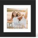 Hongkee 5x5 Picture Frame with Glass, Display Pictures 4x4 with Mat or 5 x 5 without Mat - Wall and Tabletop, 5 by 5 Photo Wooden Frames (Black, 1 Pack)