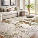 Living Room Area Rugs - 9x12 Washable Abstract Large Soft Indoor Rug Neutral Modern Low Pile Carpet for Bedroom Dining Room Farmhouse Home Office - Light Brown