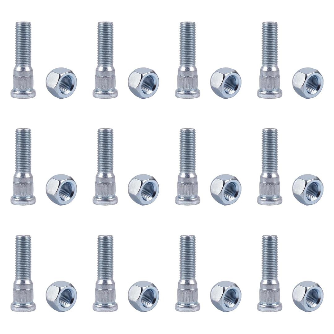12Pcs 1/2"-20 UNF Wheel Studs with Lug Nuts for Trailer, 0.617" Spline & 0.77" Head, 2.2" Length Compatible with Lippert Axles 3500 lb, for Dexter Axles 4400 lb,Grade Trailer Wheel Studs