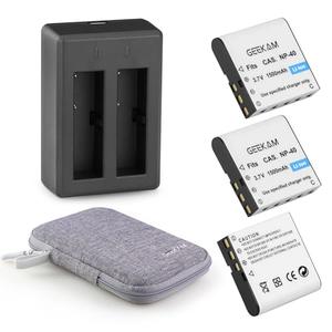 GeeKam NP-40 Battery Pack, 1500mAh Rechargeable Battery(3-Pack) with USB Dual Charger for Video Camera Camcorders Compatible with Casio NP-40 (Not for Fujifilm NP40)