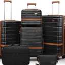 Luggage Sets, Suitcase with Spinner Wheels, PC+ABS Hardshell Travel Luggage Set with TSA Locks,Lightweight Rolling LuggageCarry on suitcase with YKK Zippers (Black, 6 piece set(14/20/24/28/DB/TB))