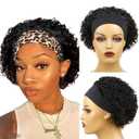 Headband Wig Human Hair Wigs for Black Women, 6" Wear and Go Glueless Pixie Cut Headband Wigs for Black Women Short Curly Human Hair Wigs