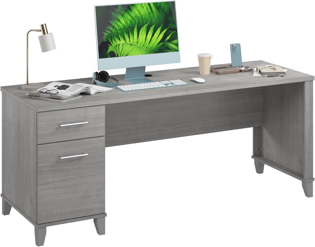 Bush Furniture 72-inch Home Office Desk with Drawers, Large Computer Table for Personal Workspace, Somerset Collection, Platinum Gray