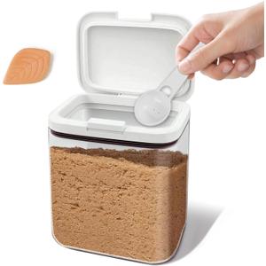 Brown sugar storage container with clay, 2-quart (64-ounce) airtight kitchen storage jar with spoon clear food-grade glass jar to keep brown sugar moist and soft.