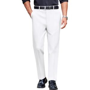 COOFANDY Mens Classic Casual Dress Pants Expandable Waist Suit Pant Slim Fit Flat Front Slacks (34W x 30L, White)