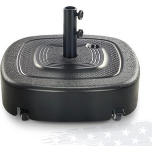 FRUITEAM 154lb Capacity Fillable Mobile Umbrella Base with 4 Wheels, Wind-Resistant Heavy Duty Patio Umbrella Base Market Stand Water or Sand Filled, for Patio, Deck, Poolside w/ 2 Locks, 2 Knobs (Black)