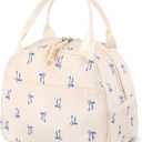 Blue Bow Lunch Bag Cute Corduroy Insulated Blue Bow Lunch Box for Women Coquette Tote Bag Reusable Large Capacity Cooler Containers Preppy Stuff Gifts for Picnics Travel Outdoor