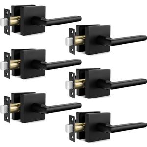 goldenwarm Black Door Handles Interior, Passage Matte Black Closet Door Handles, Square Black Door Lever Interior for Hallway (6 Pack)
