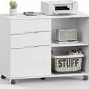 DUMOS 3 Drawer Rolling File Cabinet, Wood Printer Stand with Storage Lateral Filing Cabinet with Adjustable Shelves and Wheels, Under Desk for Home Office Study Organization, White 