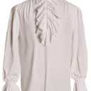 IWQBQ Men's Pirate Shirt Renaissance Victorian Blouse Medieval Vampire Top with Ruffled Collar, XL, White 
