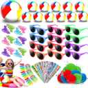 Pool Beach Party Favors, 72Pcs Summer Pool Toys Goodie Bags Set for Kids Inflatable Beach Balls, Sunglasses, Slap Bracelets, Water Gun, Water Balls, Whistles for Kids Birthday Party Decorations