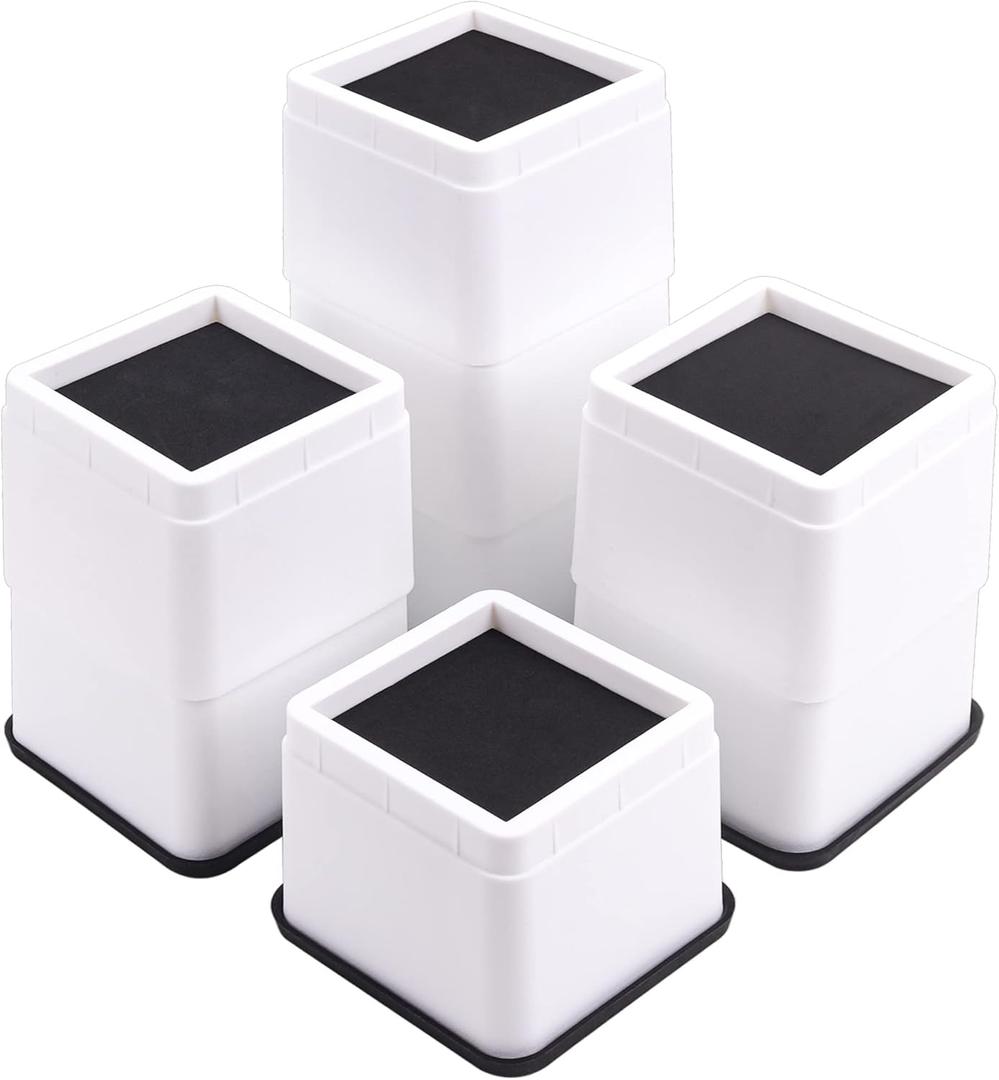 BTSDhome Bed Risers 3 or 6 Inch Heavy Duty Stackable Furniture Risers for Sofas Table Couch Chair Bed Raisers Set of 8 White
