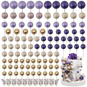 Acmee 115 PCS Ball Cake Toppers - Mini Balloon Butterfly Cake Decorations Foam Ball Cupcake Picks DIY cake Insert Toppers for Birthday Party Wedding Baby Shower - Purple Series