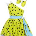 Bamm Bamm Costume Baby Boy Girl Caveman Cavegirl Outfit Halloween Fancy Dress Up Photo Shoot (5-6T, Yellowish Green)