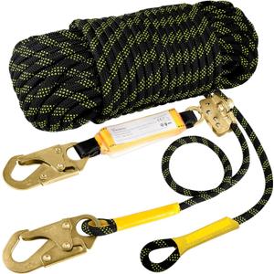 TRSMIMA Rope Harness Safety Lanyard25ft Vertical Roofing Rope with Grab Snap Hooks Shock Absorber - Fall Protection Tree Climbing Line Kit Heavy Duty Roof Safety Equipment ANSI CE