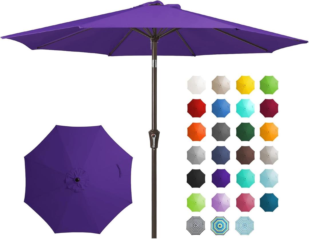 JEAREY 9FT Outdoor Patio Umbrella Outdoor Table Umbrella with Push Button Tilt and Crank, Market Umbrella 8 Sturdy Ribs UV Protection Waterproof for Garden, Deck, Backyard, Pool (Taro Purple)