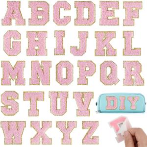 26Pcs Light Pink Chenille Letters A-Z, Self Adhesive Chenille Letter Patches for Fabric Clothing