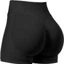 VOYJOY Women Workout Impact Shorts 3.6" Inseam Scrunch Butt Lifting Gym Seamless Booty Biker Shorts (Large, Black)