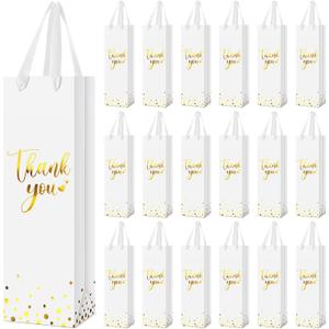 Ctosree 30 Pcs Wine Bottle Gift Bag with Handle 4.3x3.5x13.7 Liquor Paper Bag for Thank You Favor Gold Foil Kraft Whiskey Tote Carrier for Wedding Birthday Bridal Valentine's day Party(White)