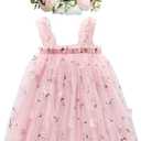 BGFKS Layered Tulle Tutu Dress for Toddler Girls,Baby Girl Rainbow Tutu Princess Skirt Set with Flower Headband. (6 Months, Flower Pink)
